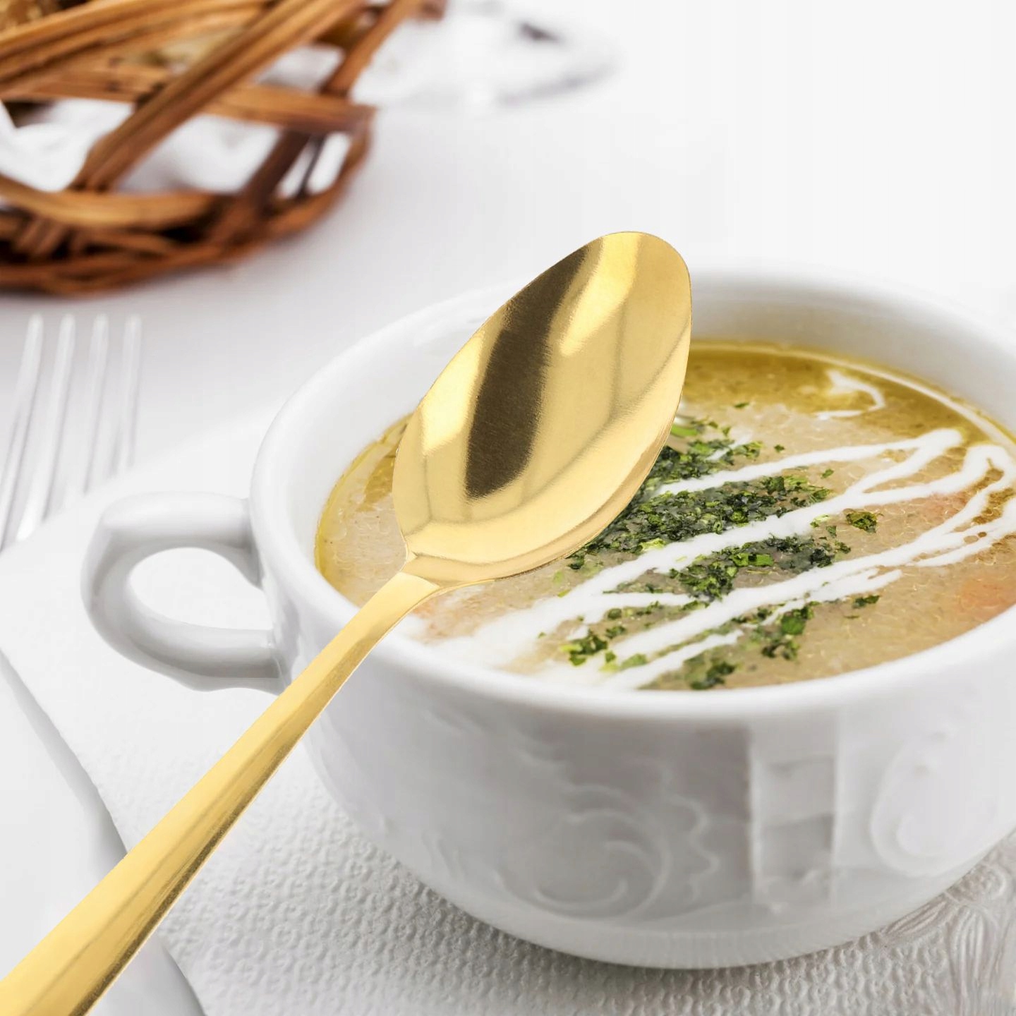 ZŁOTE ŁYŻKI STOŁOWE DO ZUPY SZTUĆCE ŁYŻKA STOŁOWA ELEGANCKI ZESTAW 6 szt. Linia gold