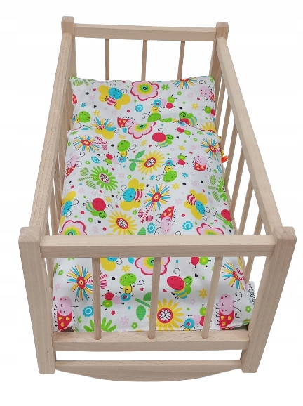 KOŁYSKA DLA LALEK DREWNIANA DLA LALKI +POŚCIEL 3EL