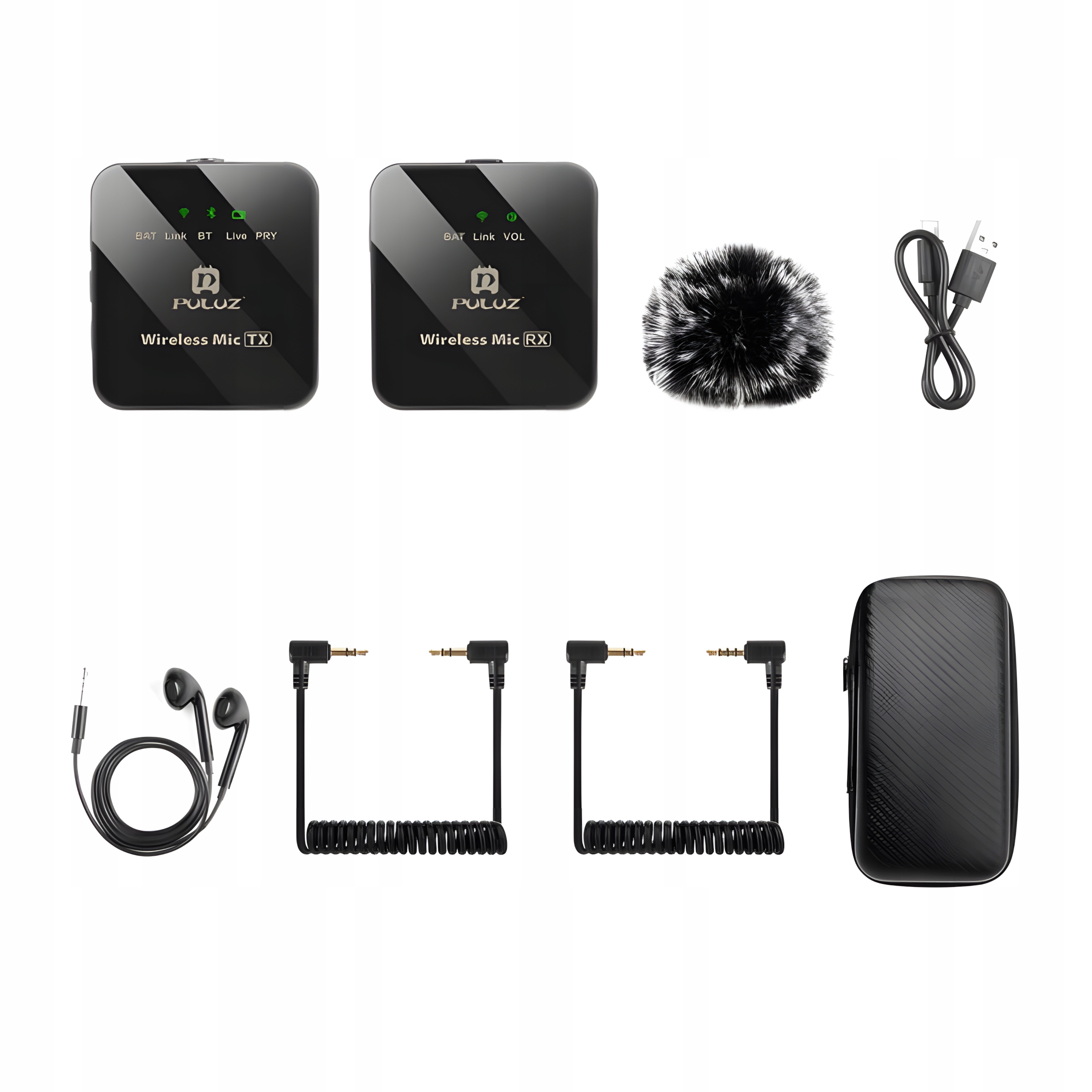 Puluz Bezdrátový přenosný kravatový mikrofon 12Tx+ 1 Rx 2,4Ghz 300Mah