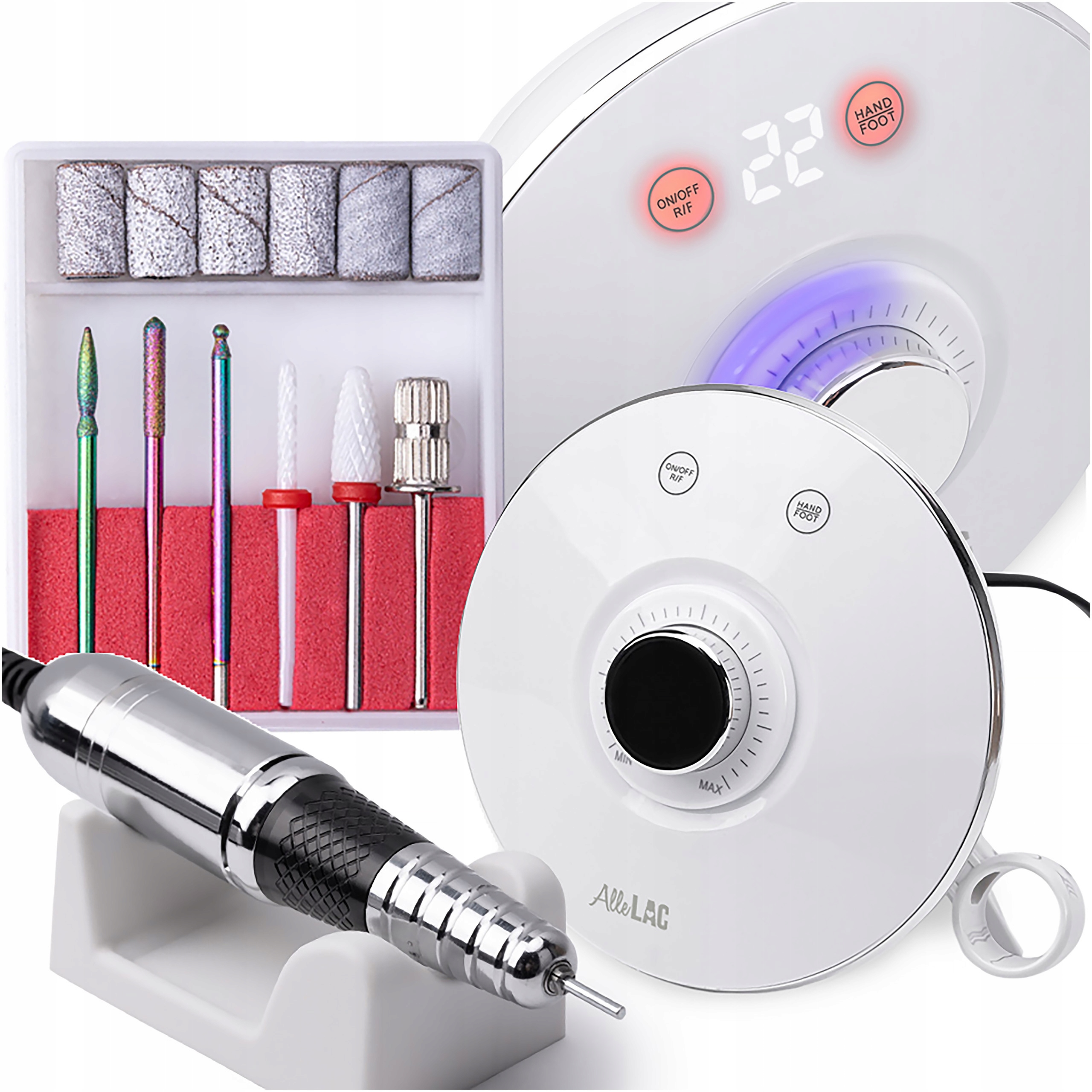 Profesionální Bruska na nehty Allelac M17 68W Bílá Frézy Nosič