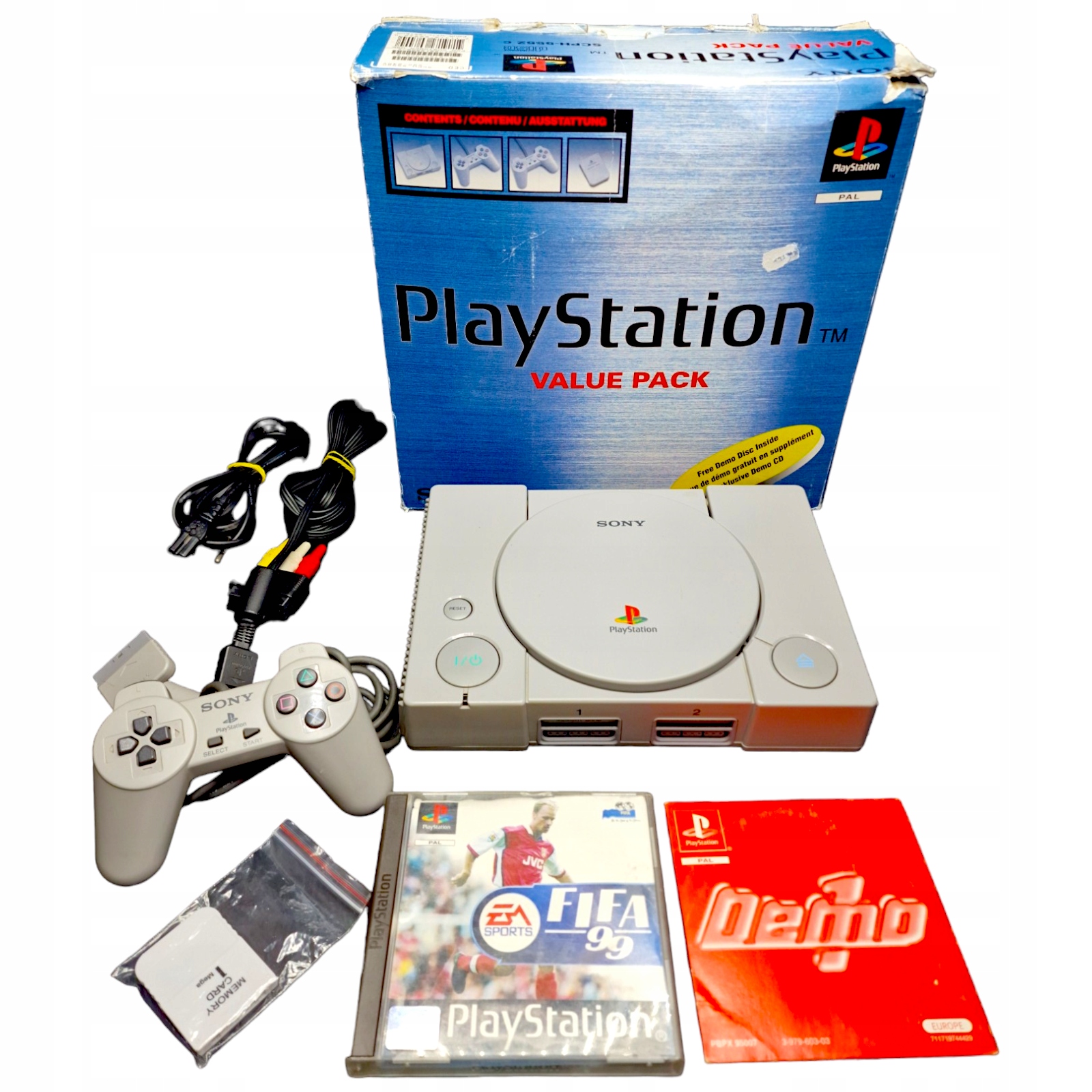 Ładna Konsola Playstation 1 SCPH-5552 PSX PS1 karton box zestaw Informacje o bezpieczeństwie CE