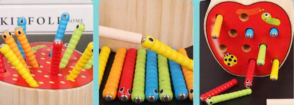 Gra Złap Robaczka Magnes Truskawka 100% DREWNA Bohater brak