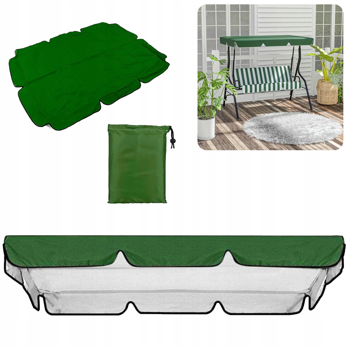 Daszek na Huśtawkę Ogrodową Dach Przeciwsłoneczny 164x114 cm