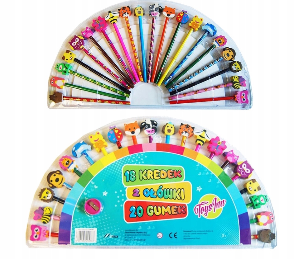 MEGA ZESTAW KOLOROWE KREDKI, OŁÓWKI Z GUMKAMI 20 szt SZKOŁA DOM PLASTYCZNE EAN (GTIN) 5060098626778