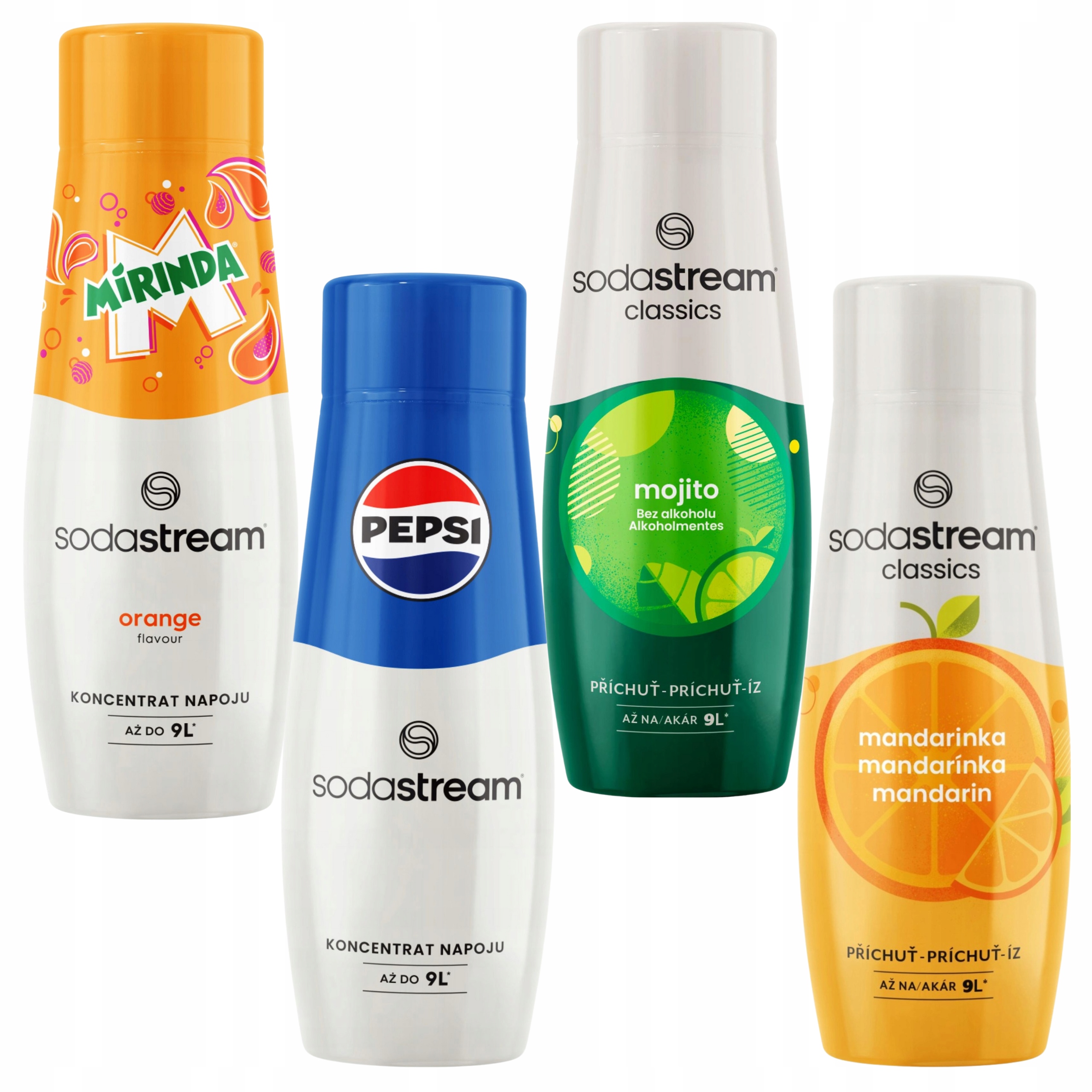 Zestaw 4 Syropów Sodastream Mirinda Pepsi Mojito Mandarynka do Wody