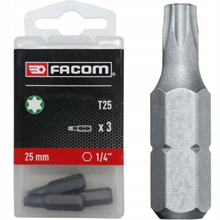 

Zestaw 3 Bitów Końcówek Torx T25 25MM 1/4'' Facom
