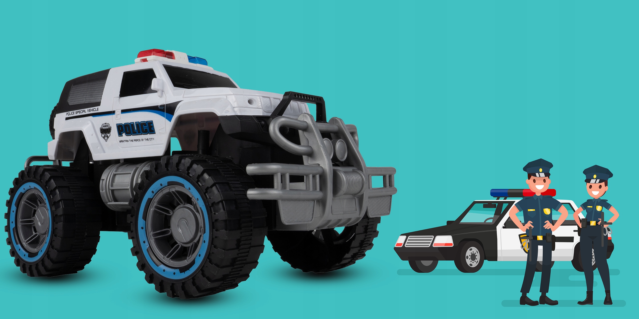 SAMOCHÓD AUTO MONSTER POLICJA Z NAPĘDEM RADIOWÓZ Szerokość produktu 15.5 cm