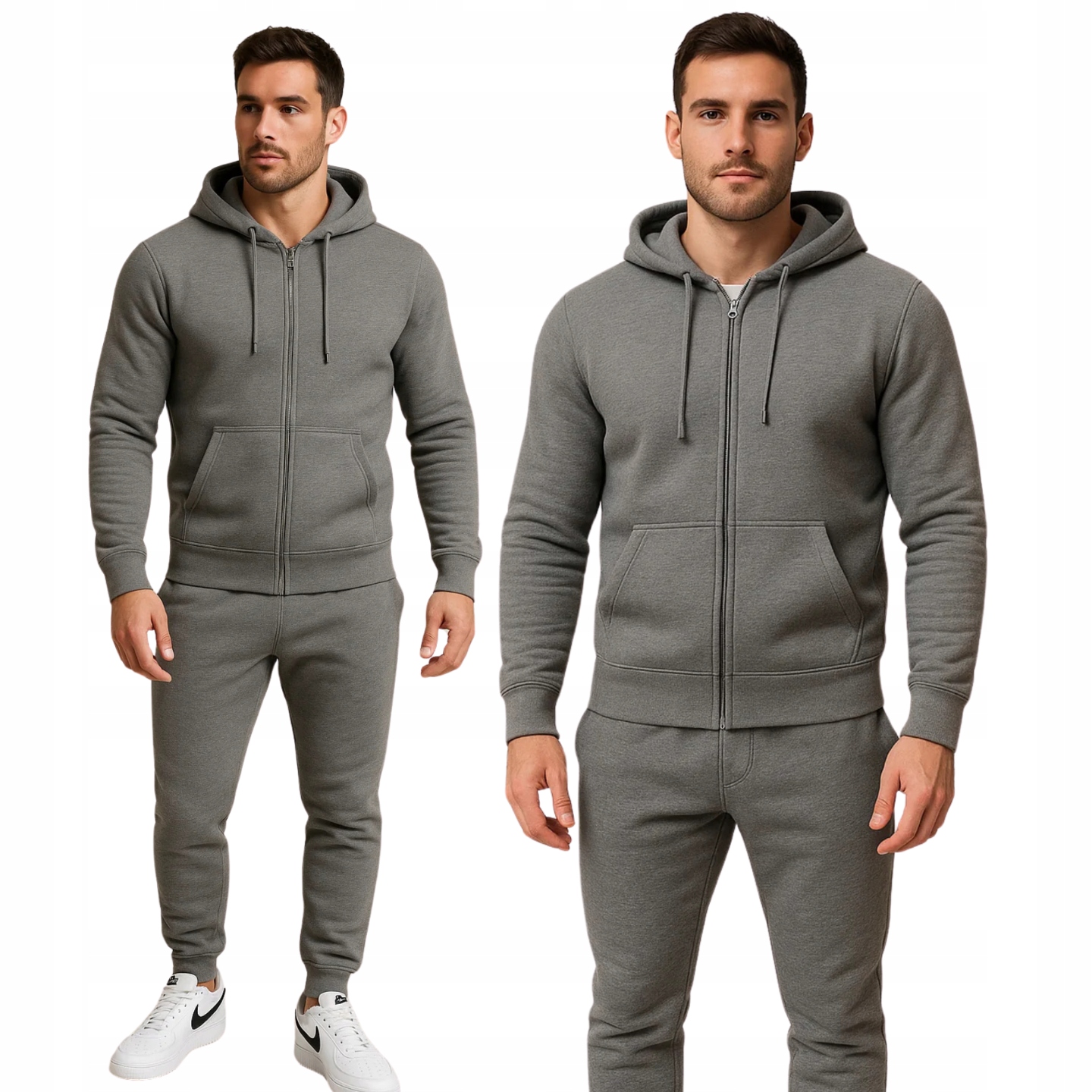 Komplet Męski Dresowy Ciemnoszary Dres Z Kapturem I Zapinany Na Zamek XXL