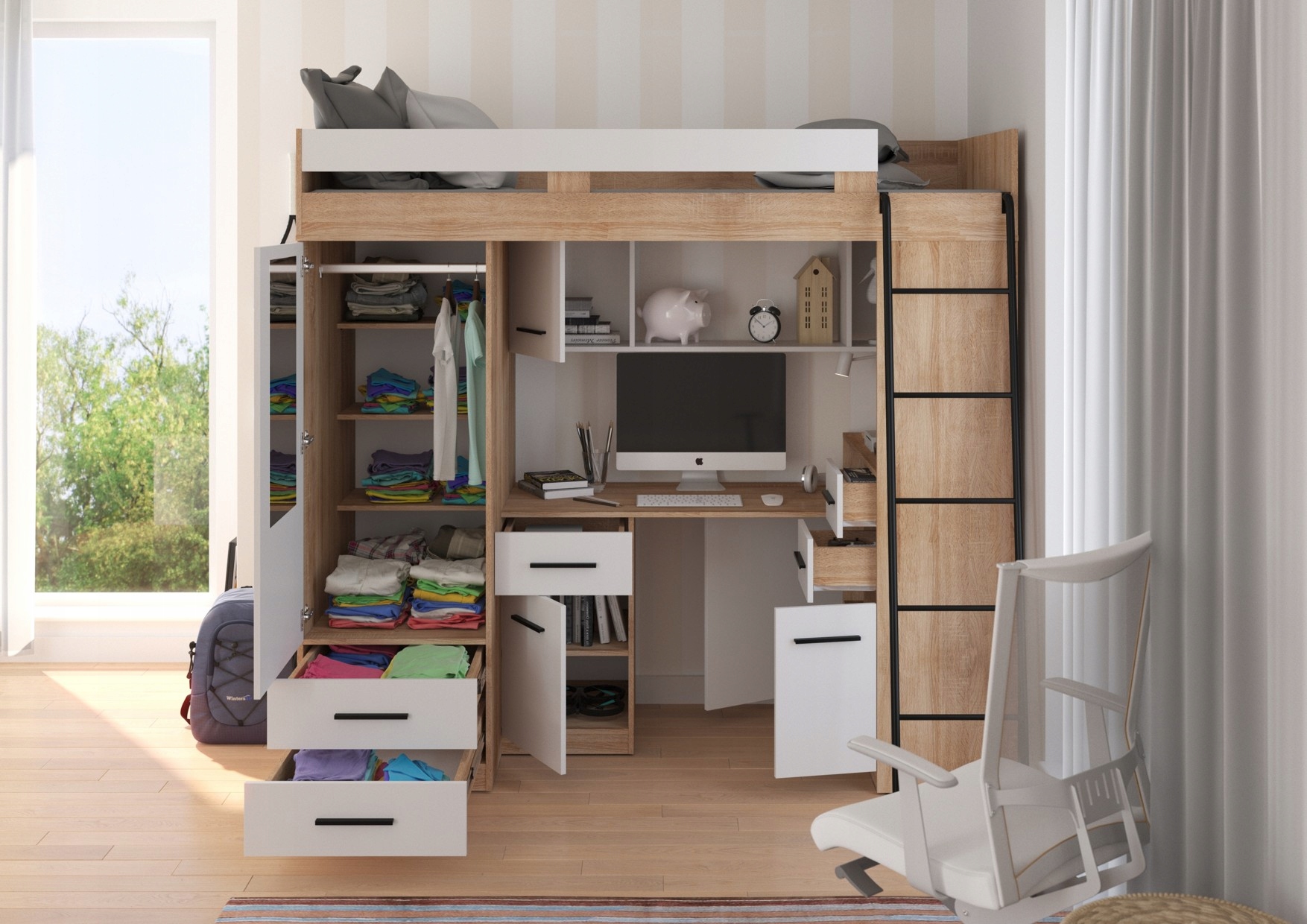 MYKS P antresola bez mat. dąb sonoma / biały Kolekcja Myks