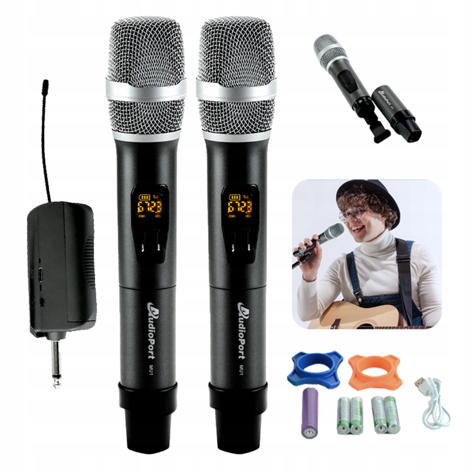 Bezprzewodowe mikrofony Uhf 2x odbiornik z baterią Audioport