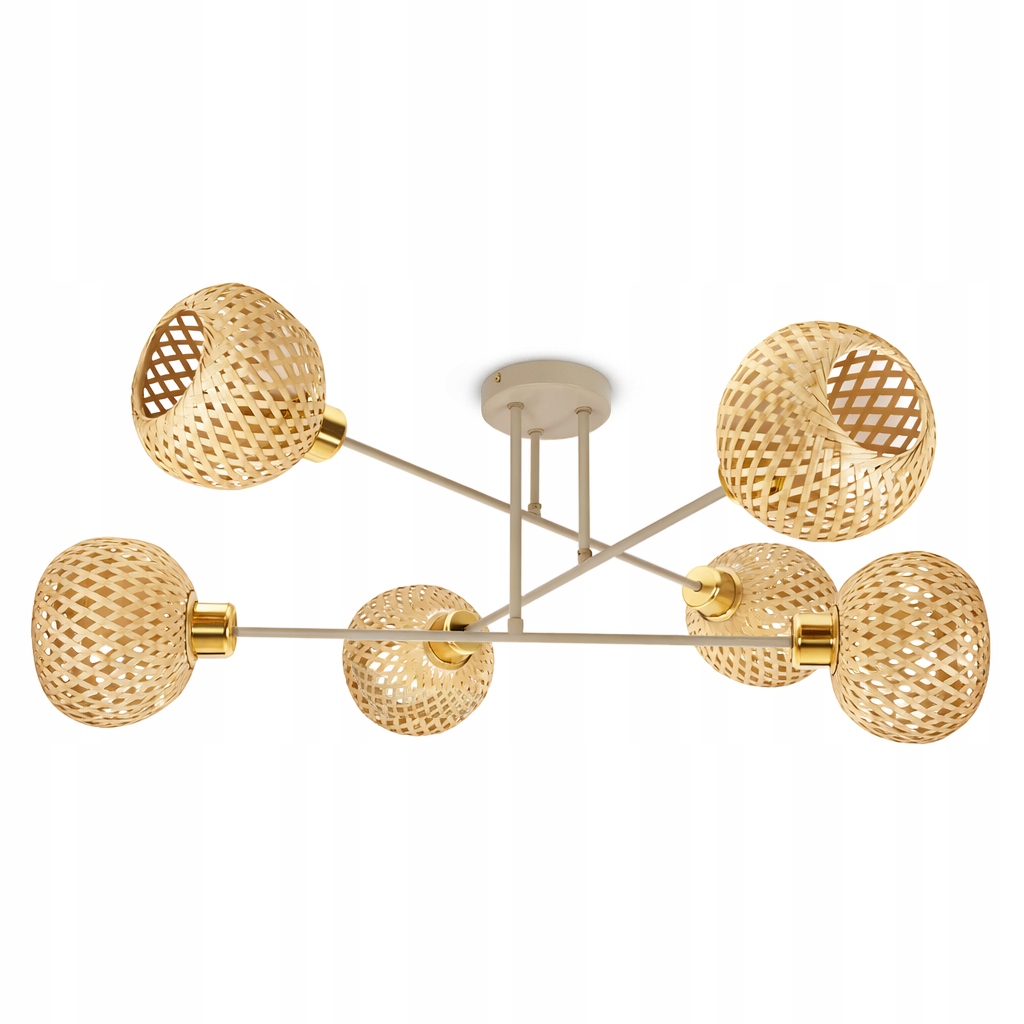 Závěsné stropní svítidlo béžová bambusová do kuchyně nad stůl do obývacího pokoje 6 E27