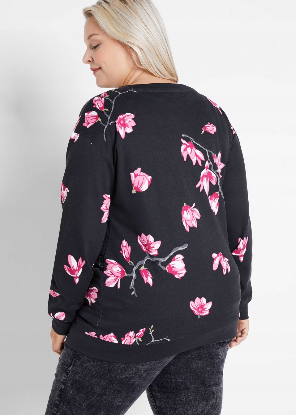 CA111 BLUZA DAMSKA CIĄŻOWA KLASYCZNA W KWIATY BONPRIX 32/34 CZARNA Rozmiar 32