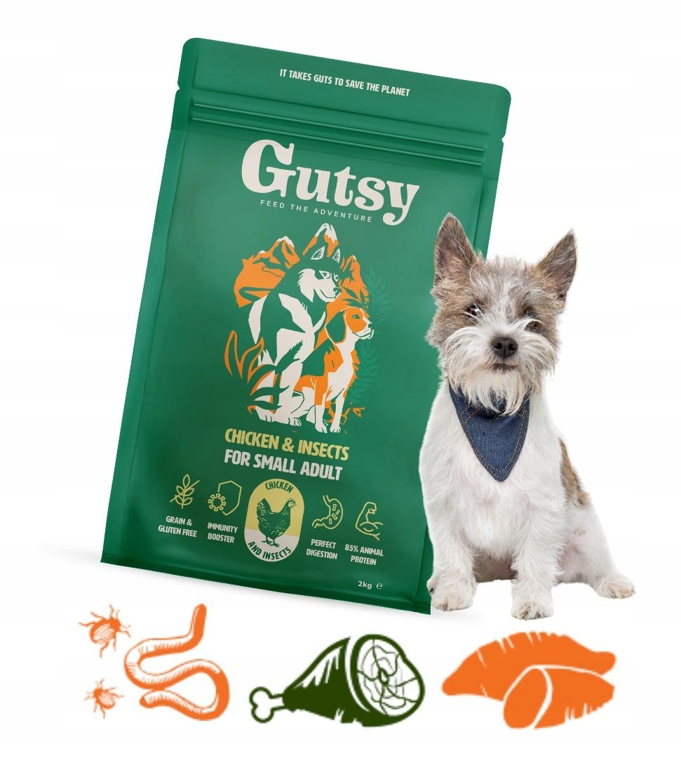 Suché Krmivo krmivo pro psy Kuře s hmyzem Malá Plemena Gutsy 2kg