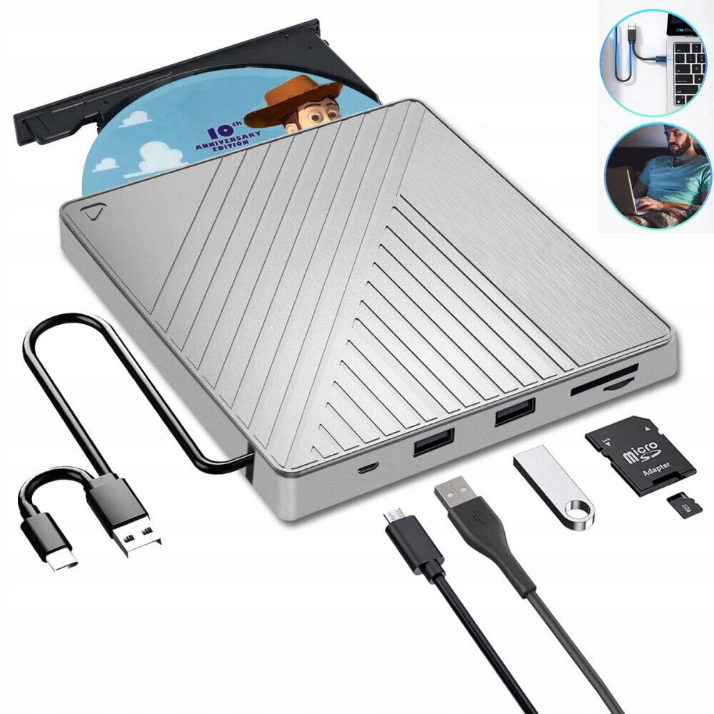 Napęd Zewnętrzny CD DVD Usb 2.0/3.0 Do Laptopa Odtwarzacz Przenośny