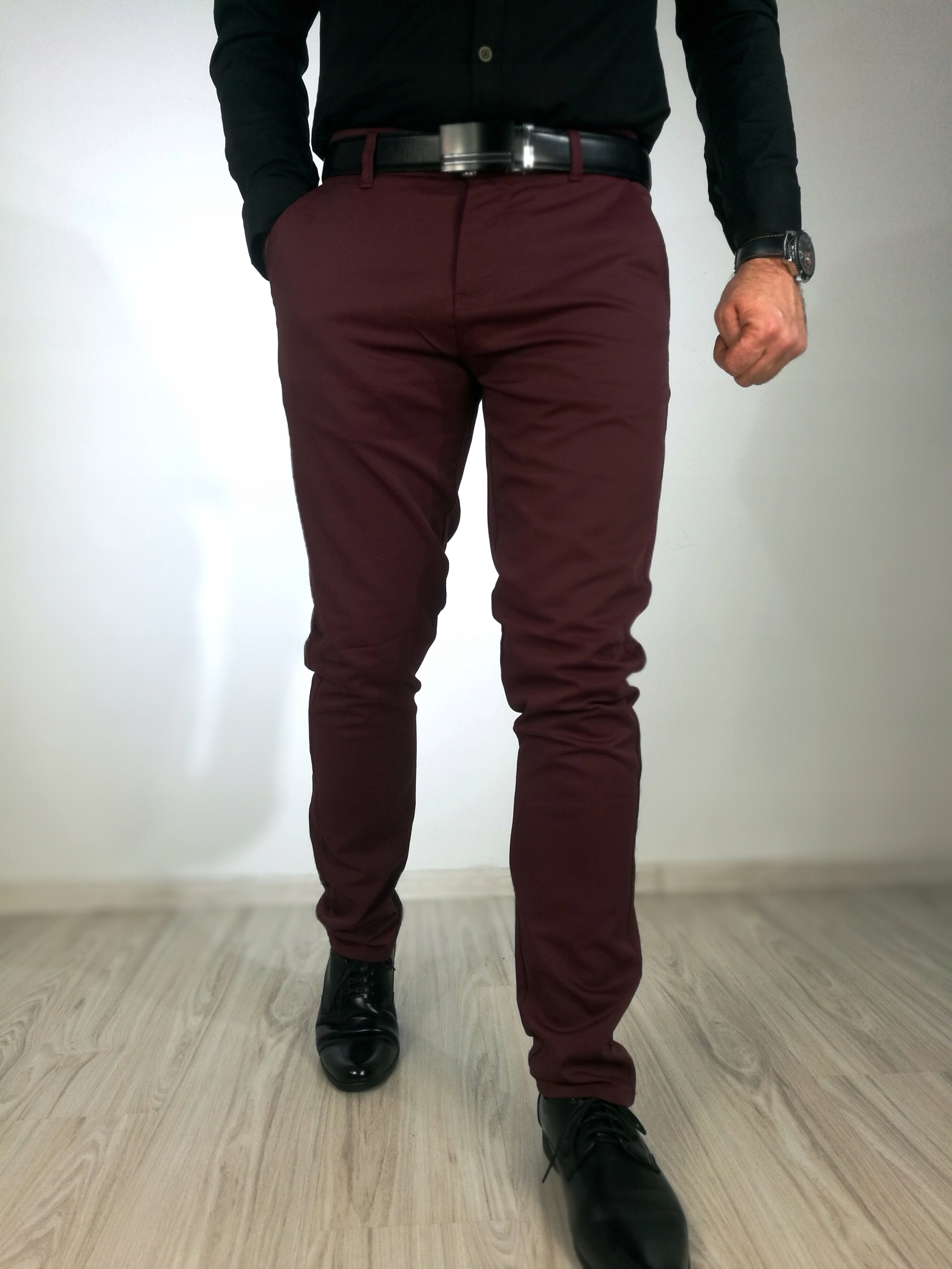 Męskie spodnie wizytowe gładkie bordowe 31 Marka inna
