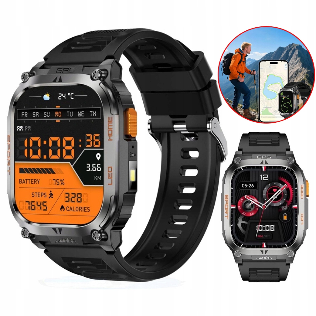 Smartwatch QX18 Męski 2.01 Cala Hd Czarny Wodoodporny IP68 Gps Zegarek