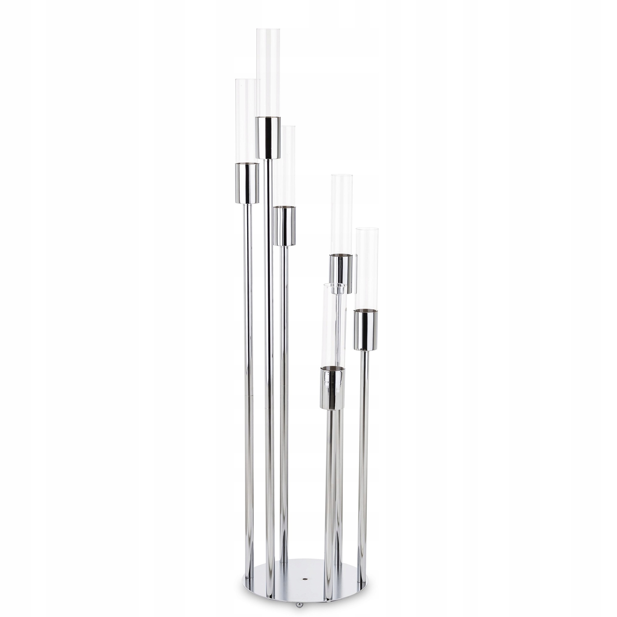 Kovový svícen, stříbrný, s podstavcem, 5 svíček, moderní ozdoba