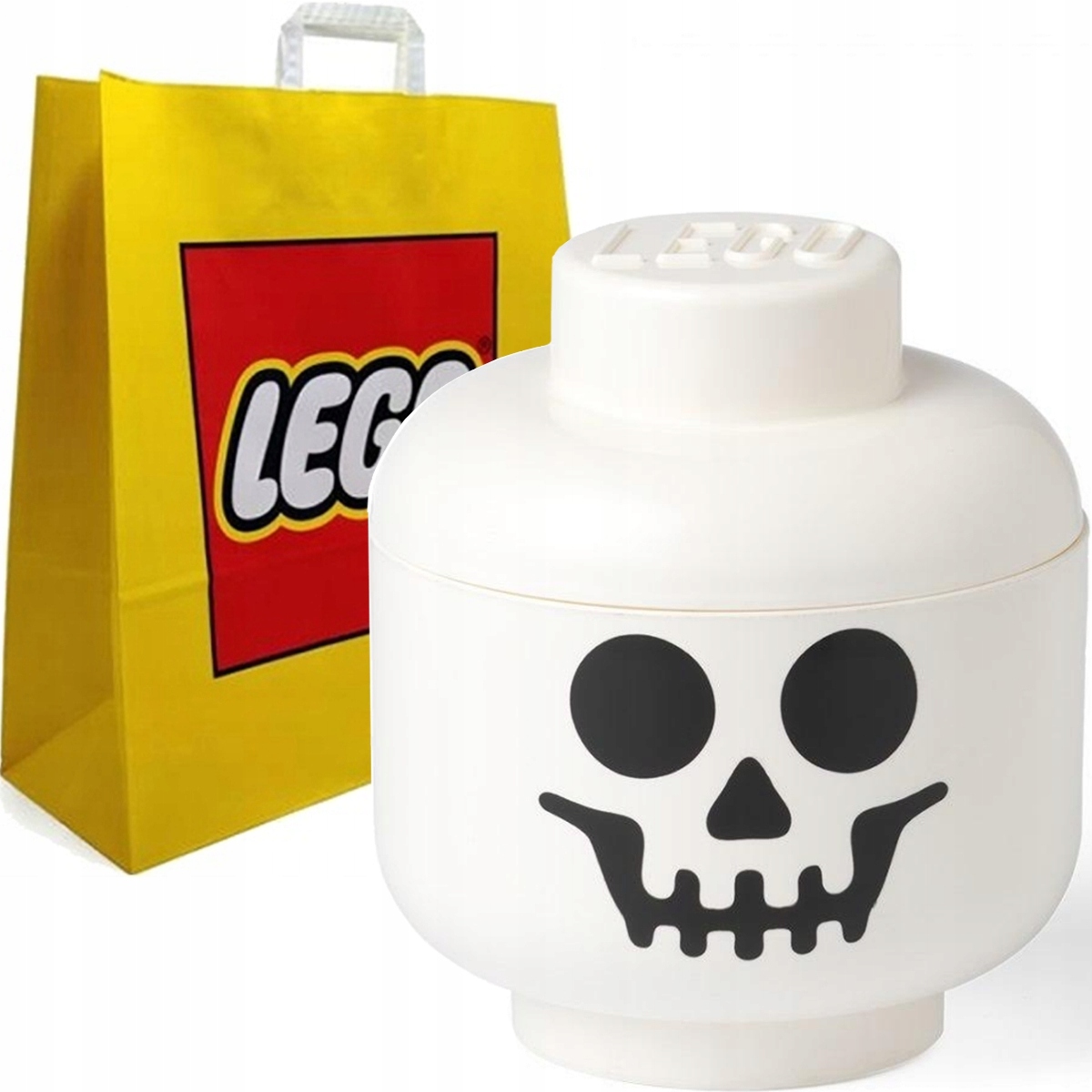 LEGO POJEMNIK DUŻA GŁOWA L SZKIELET KOŚCIOTRUP HELLOWEEN 27CM 8,5L + TORBA