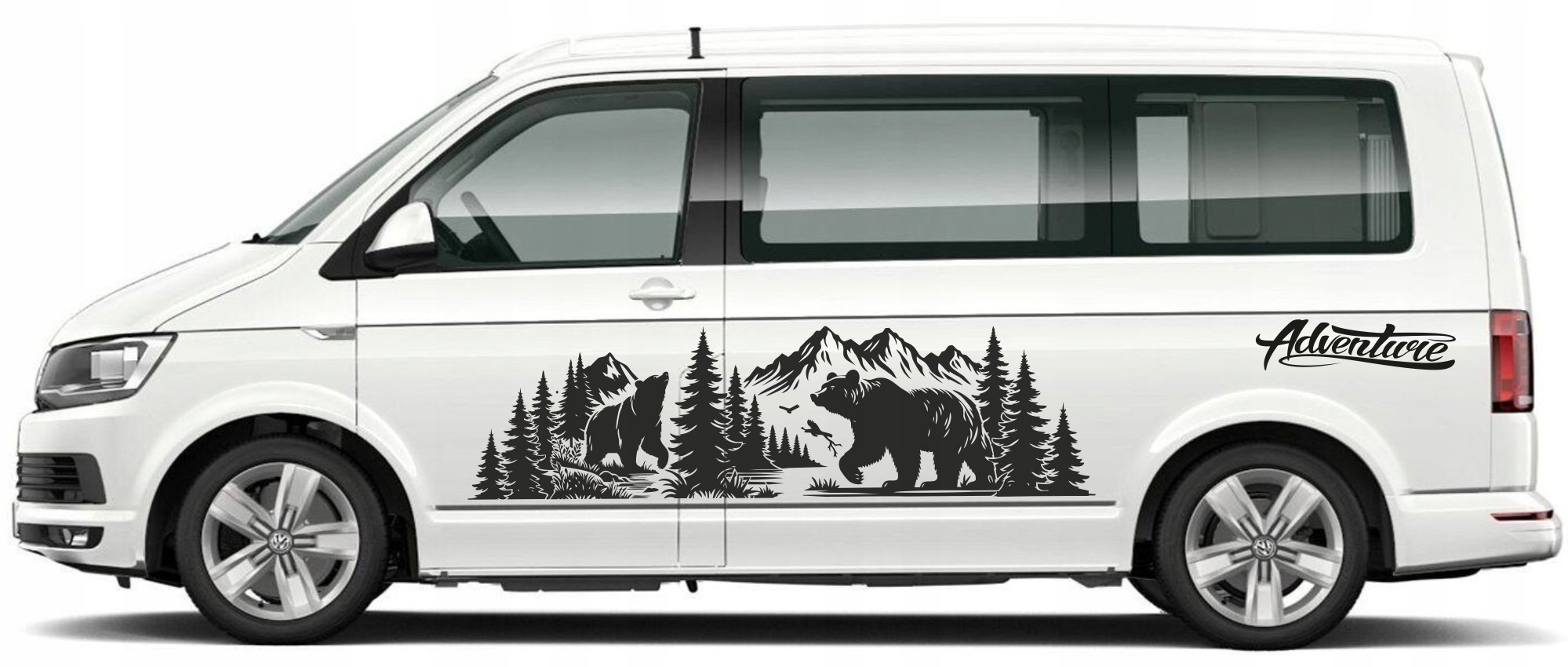 Naklejki na samochody Vw T5, T6 kamper, góry, las, zwierzęta Adventure