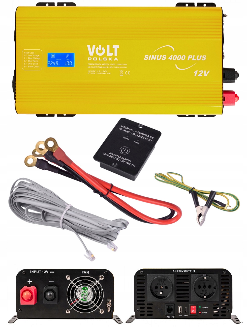 Przetwornica Samochodowa Pełny Sinus Volt Polska 12V 2000W 4000W Usb Pilot
