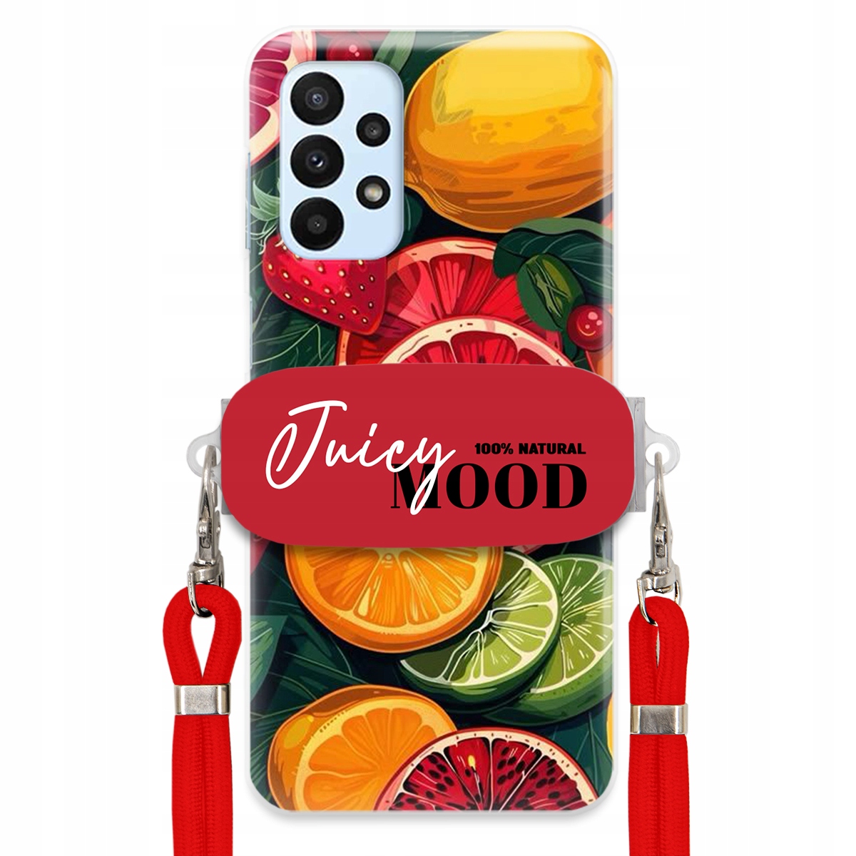 Puzdro pre Samsung A23 4G Červené Crossbody vodítko držiak Juice Mood Ovocie