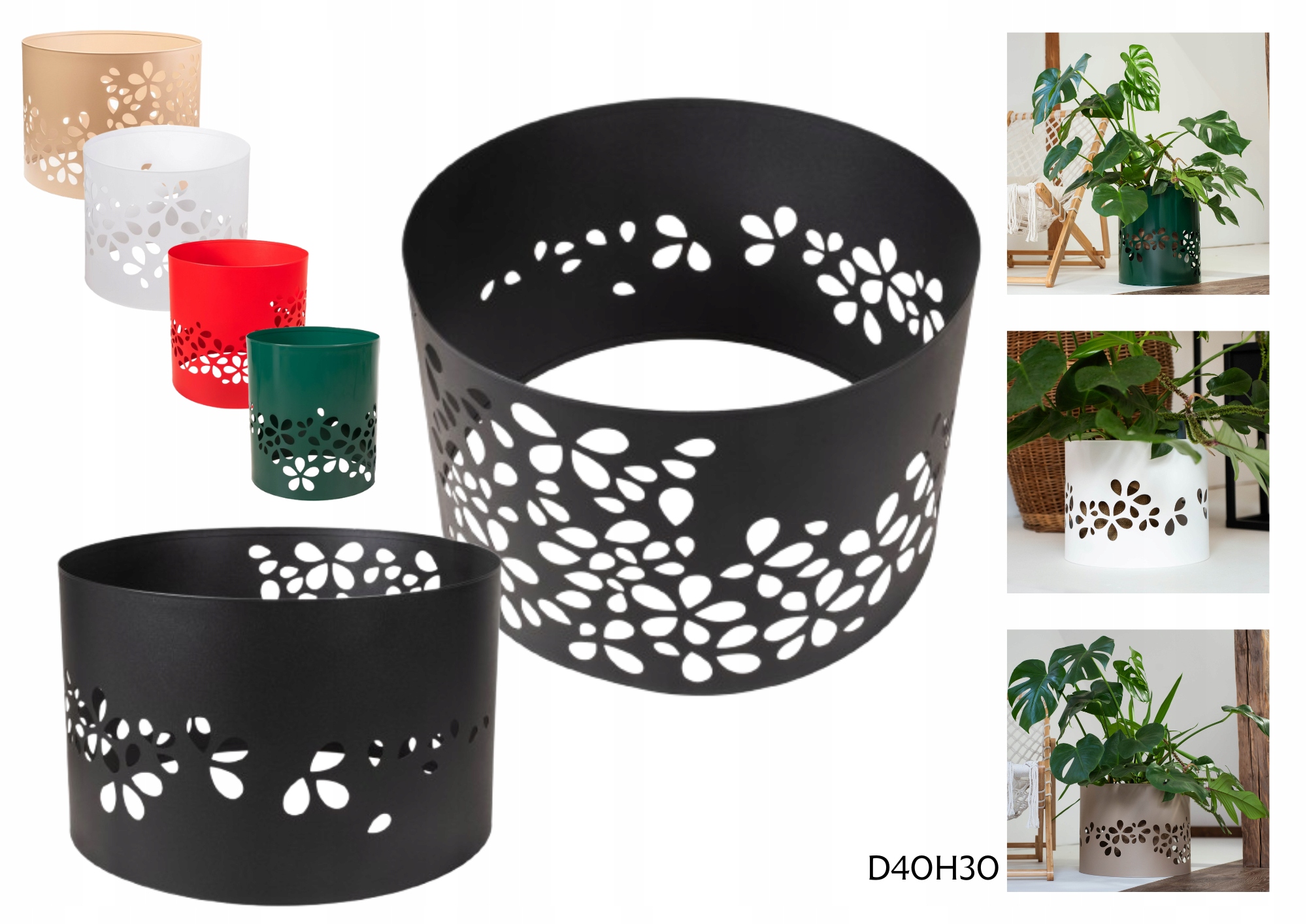 Kovová krycí maska D40H30 na květináč pod vánoční stromeček Girlanda černá