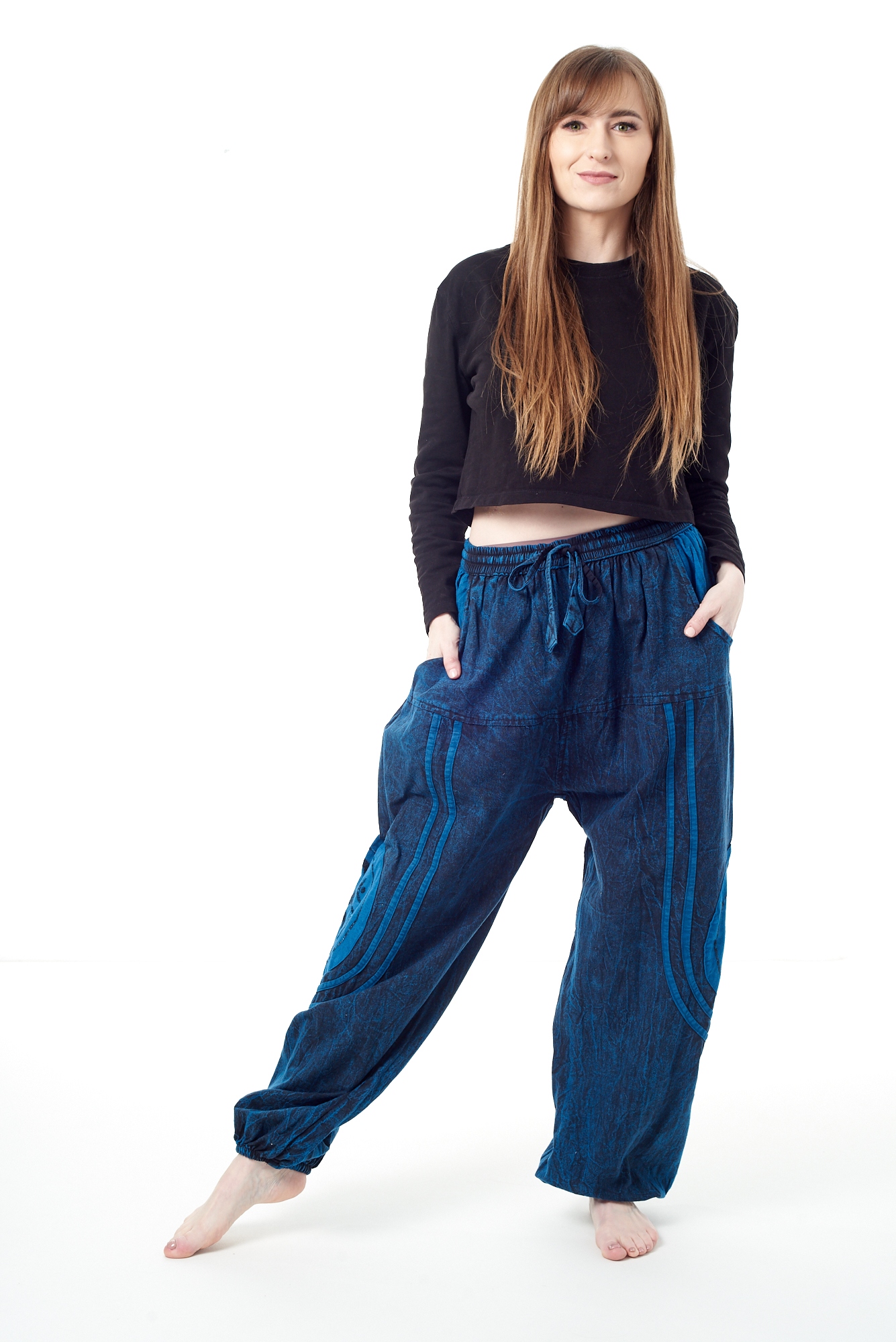 Kalhoty baggy volné aladinky se symbolem Om přetíratelné hippie etno