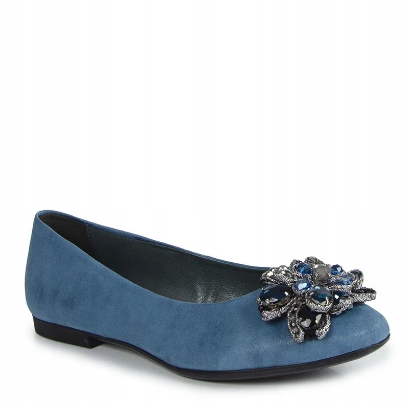 Kordel 2700 Modré Kožené Baleríny S Ozdobou 37
