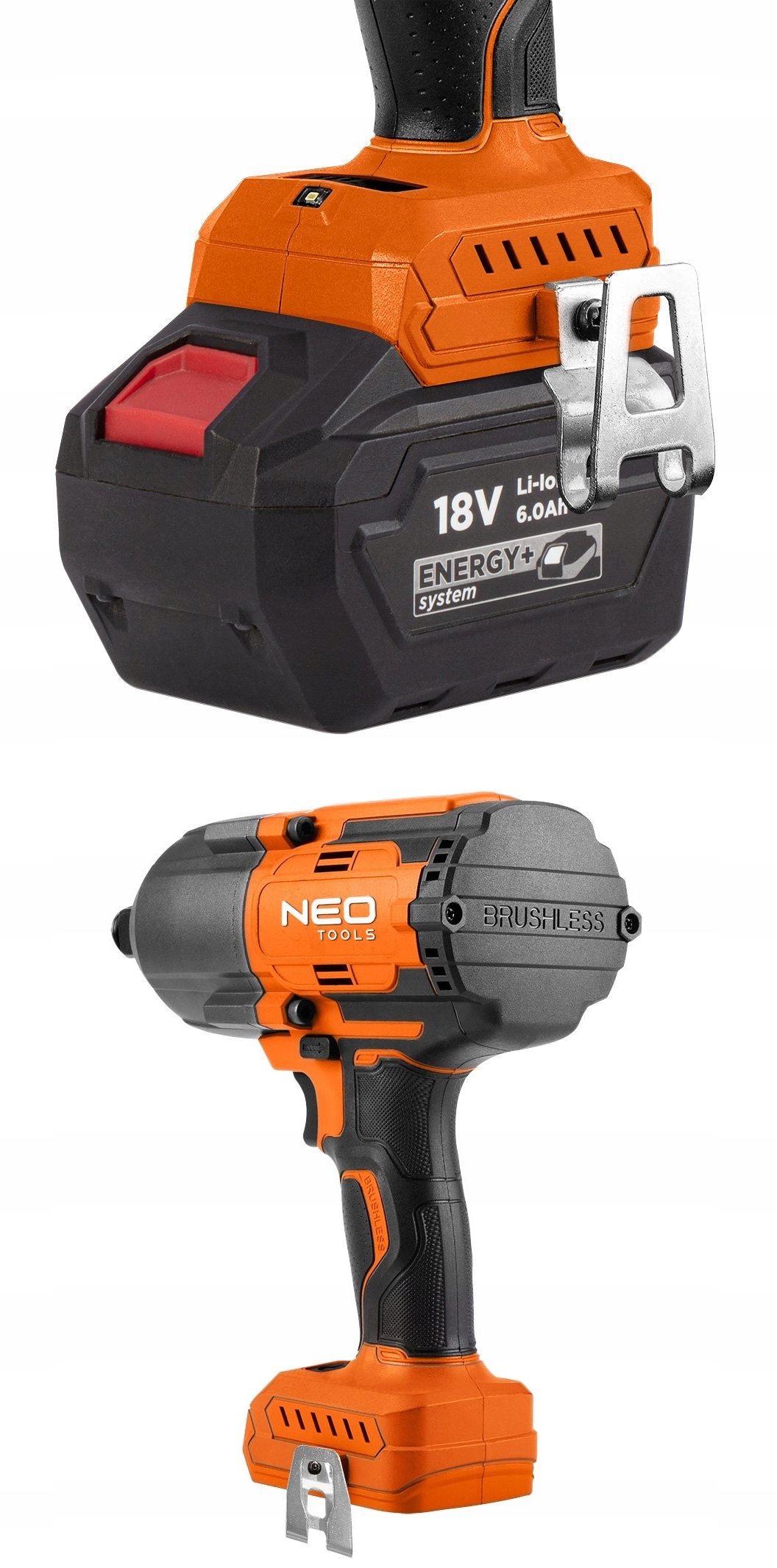 NEO Klucz udarowy 1100Nm akumulatorowy bezszczotkowy 1/2” 18V 2 x 6Ah ładow Zasilanie akumulatorowe