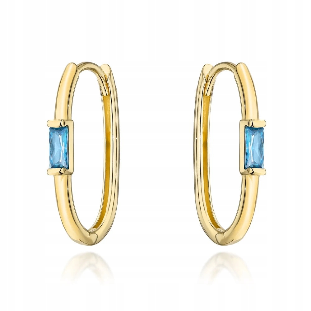 Náušnice 585 zlaté kruhy s modrým kamenem