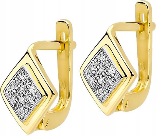 Zlaté dámské náušnice s anglickým zapínáním s diamanty 585, kosočtverce, diamanty