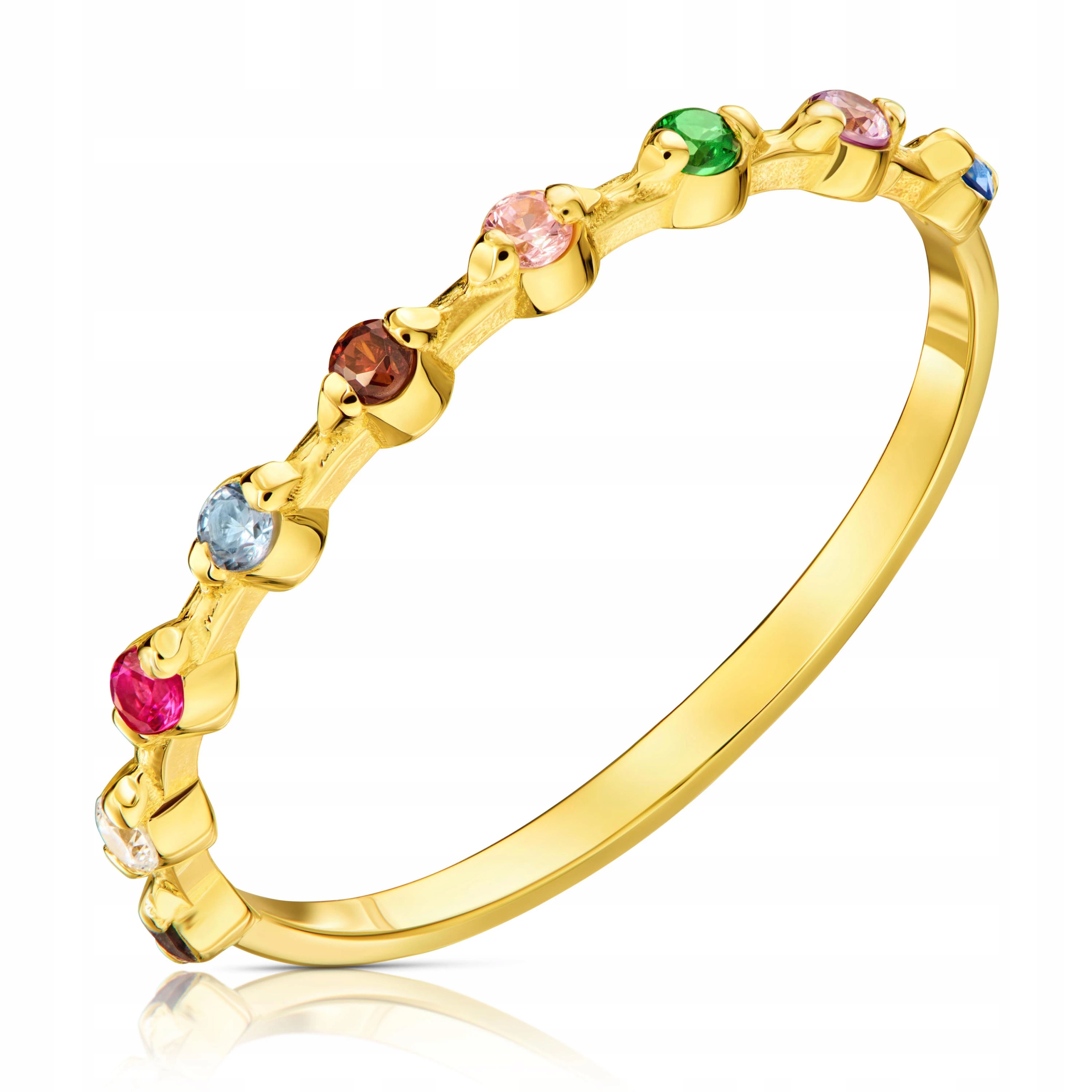 Zlatý Prstýnek 585 S Barevnými Zirkony, Tenký, Jemný, Vel. 19