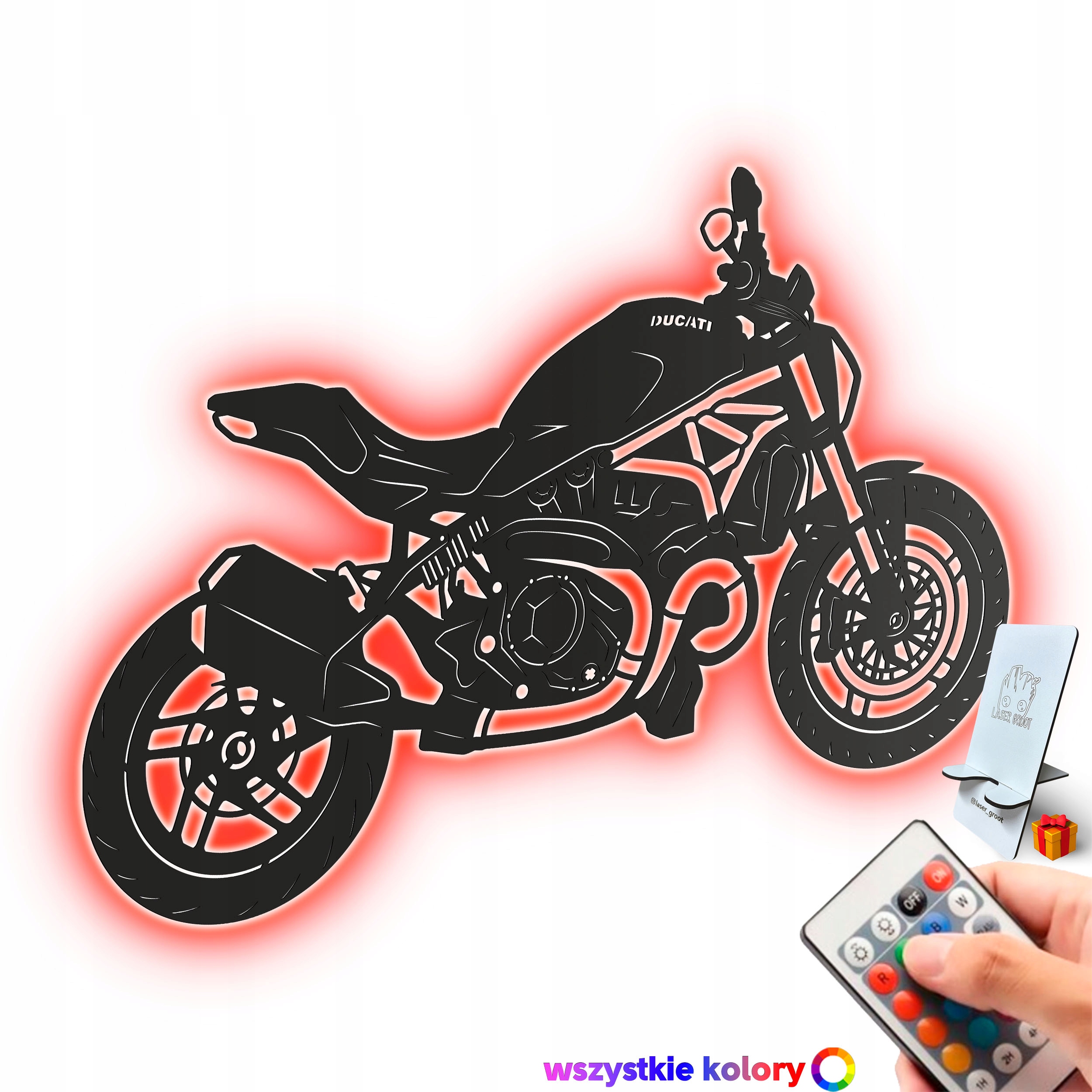 Dřevěný obraz Ducati Monster Nástěnný Dárek Noční Lampa Led XL