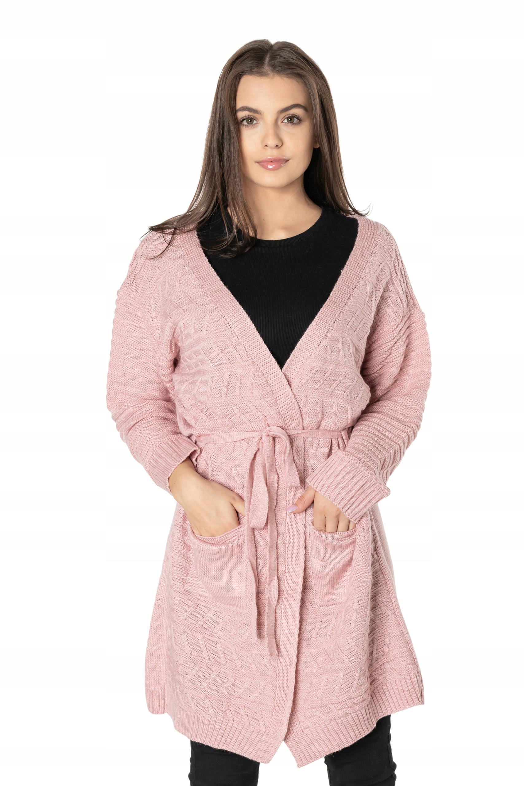 

Długi Sweter Damski Kardigan Narzutka Pasek SD04-6