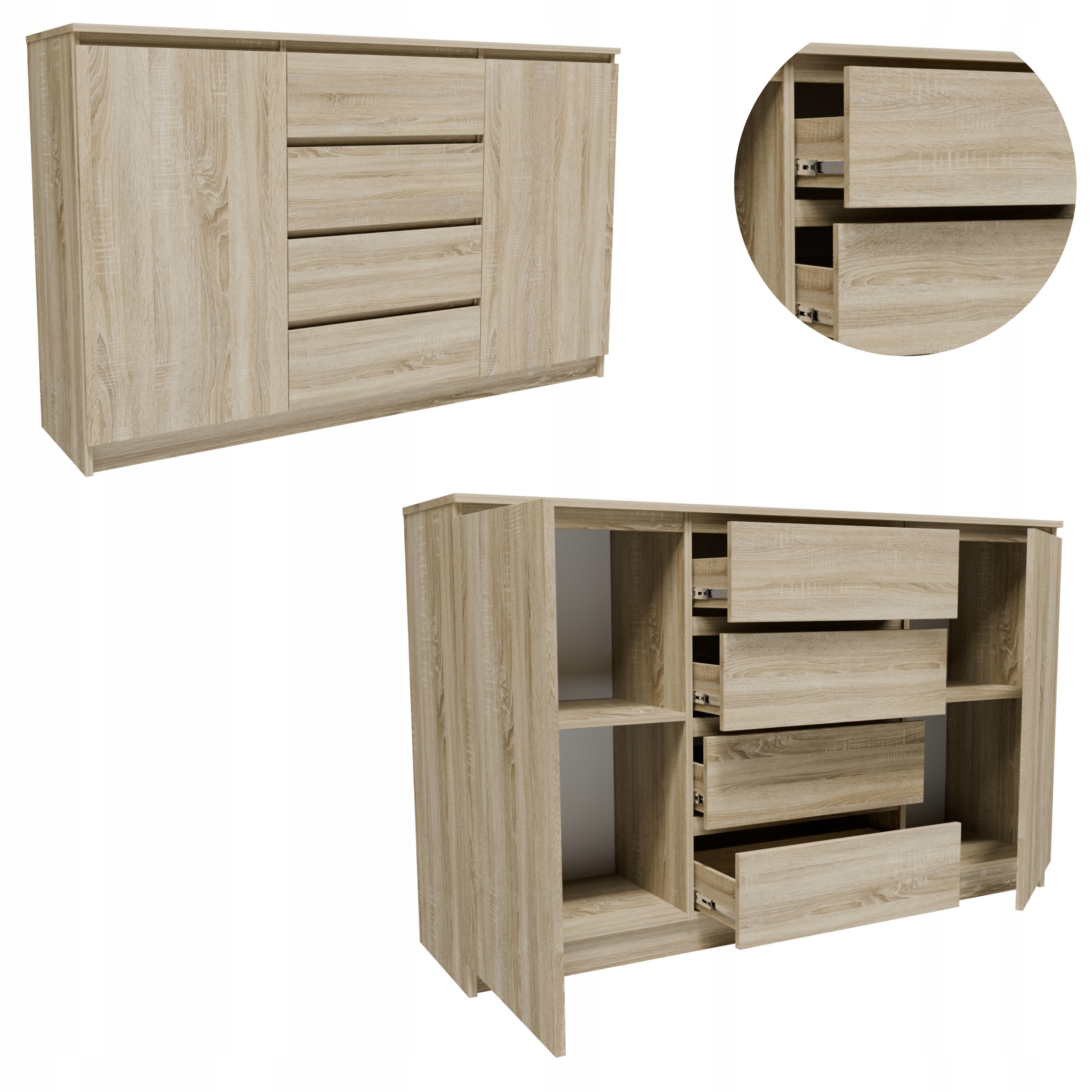 Komoda K1402D4SZSON sonoma vysoká skříňka zásuvky regál oblečení hračky