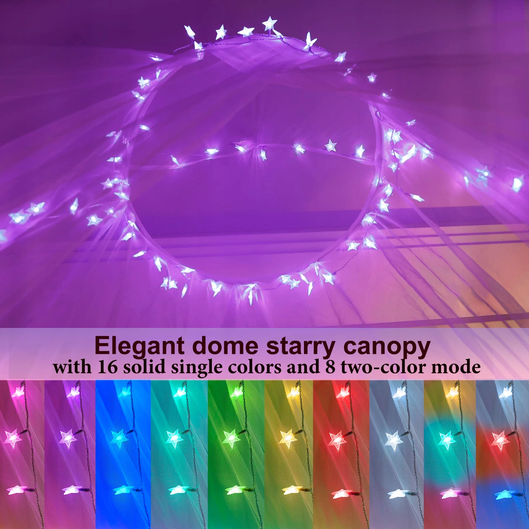 HEYCOLOR Baldachim Łańcuch Girlanda Świetlna Lampki 8 Trybów 100 LED — miniatura 5