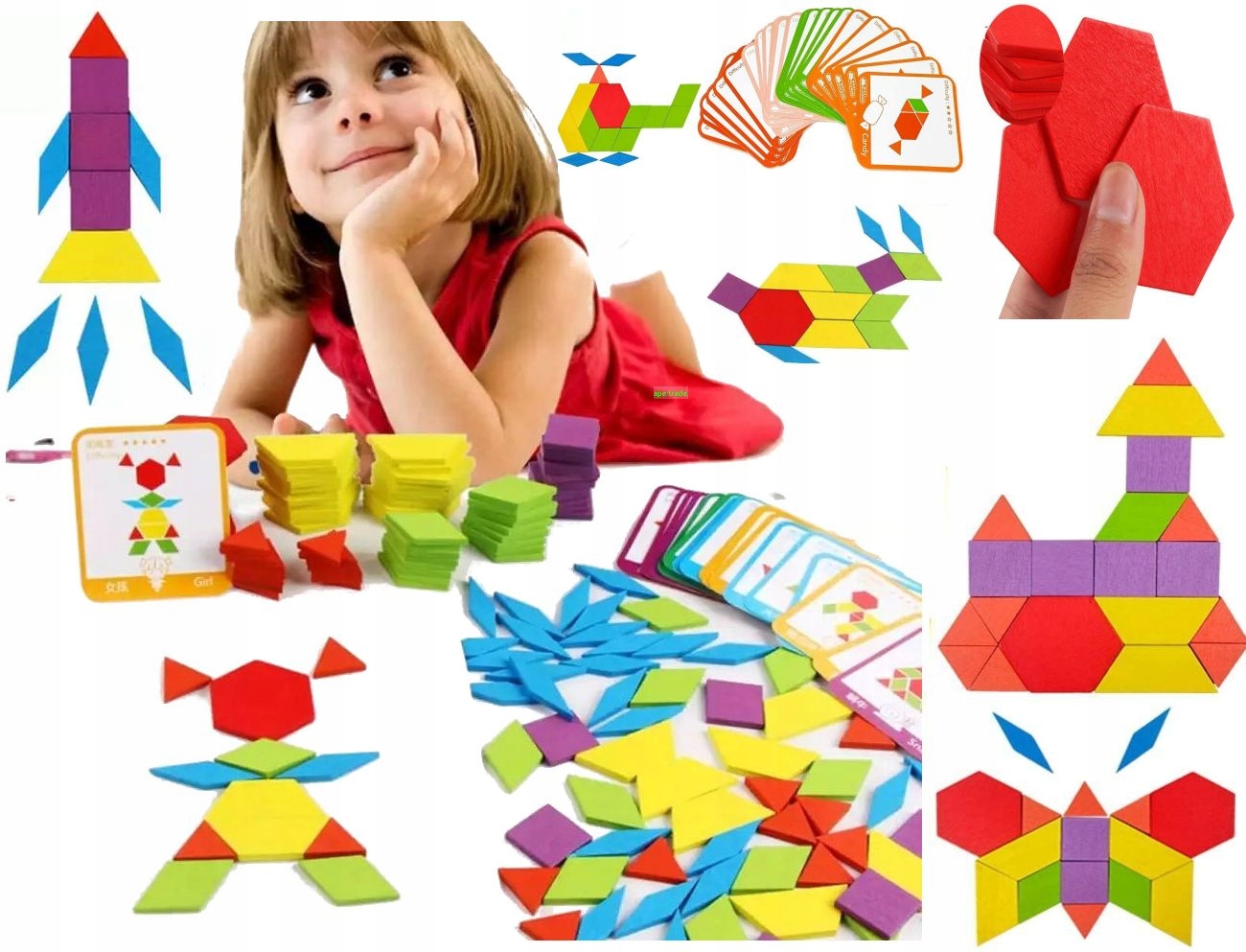 

Drewniane Klocki Układanka Puzzle Montessori 155el