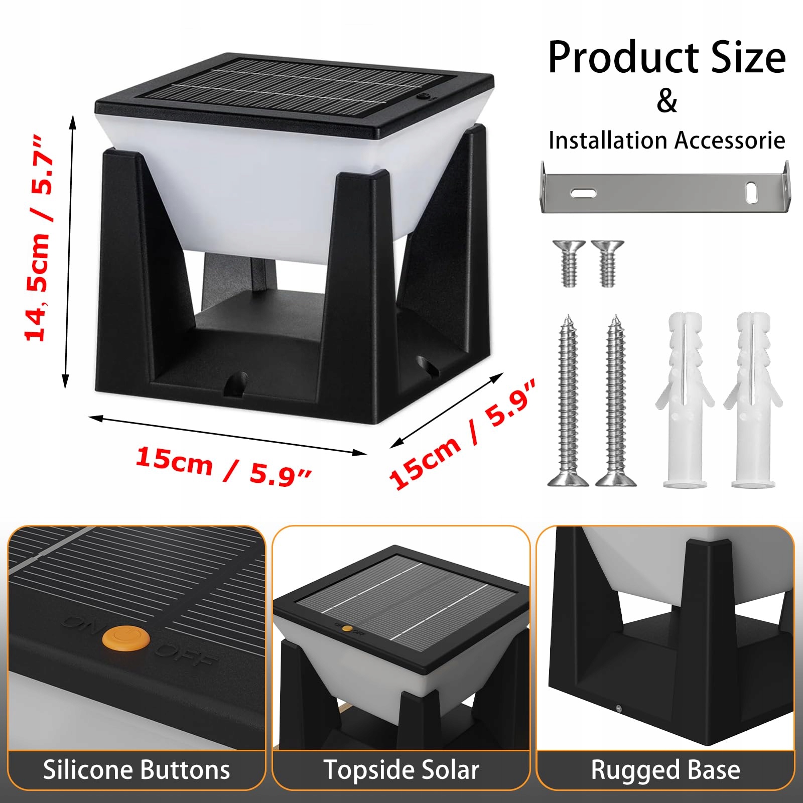 ACMHNC Lampa Ogrodowa Solar Czarna IP65 Wodoodporna 3000K Na Podjazd Patio — miniatura 6