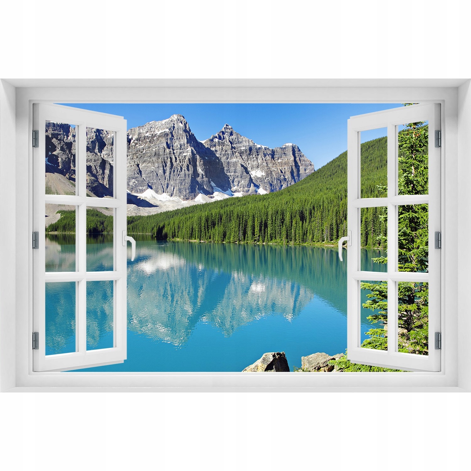 

Naklejka Fototapeta 3D Okno widok Jezioro w górach