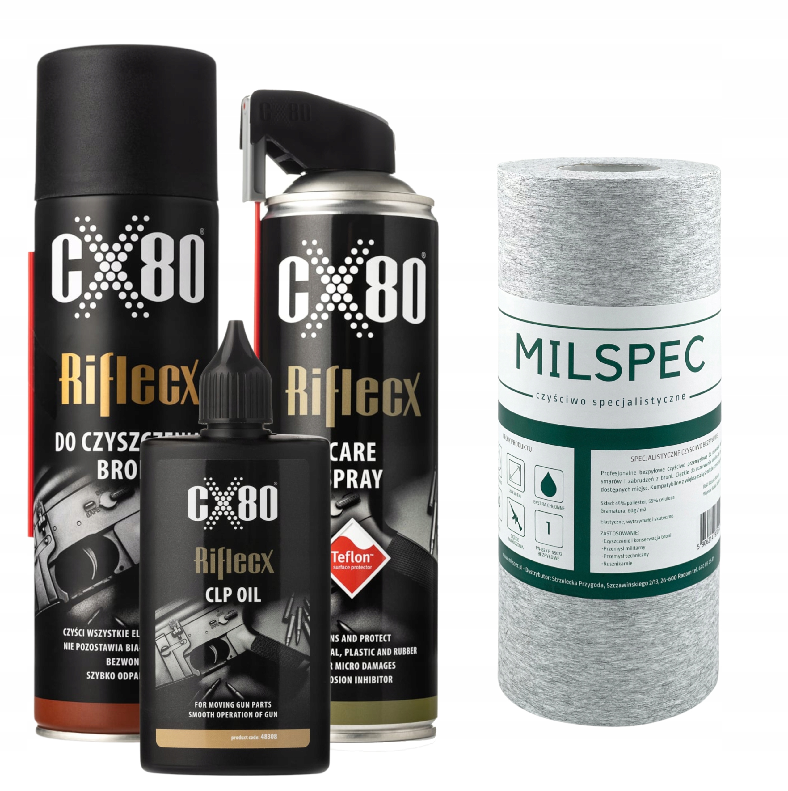 Zestaw do czyszczenia i smarowania broni RIfleCX Milspec czyściwo