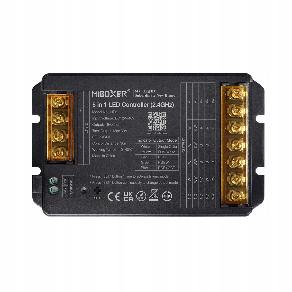 Ovladač Miboxer HR5 Mono/cct/rgb/rgbw/rgb+cct 5in1 30A 12-48V DC
