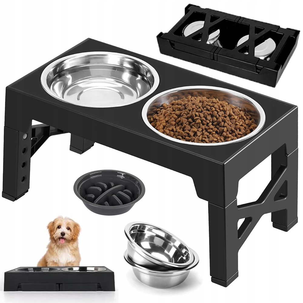 Levně Miska Pro Psa Na Stojanu Miska Dvojitá, Nastavitelná, Velká, Zpomalovací