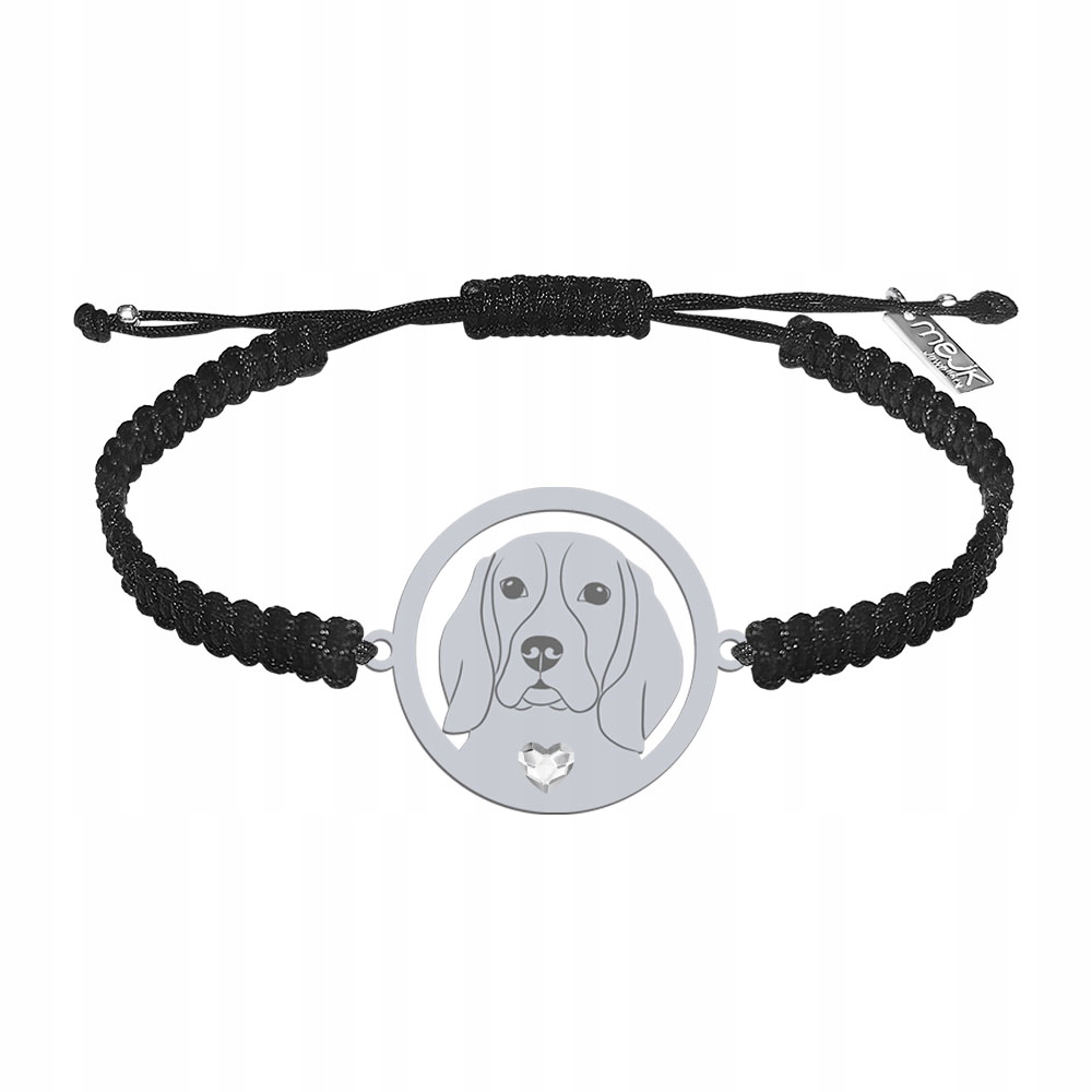 Stříbrný náramek se psem plemene Beagle 925 Makramé Šperky Dárek Gravírování