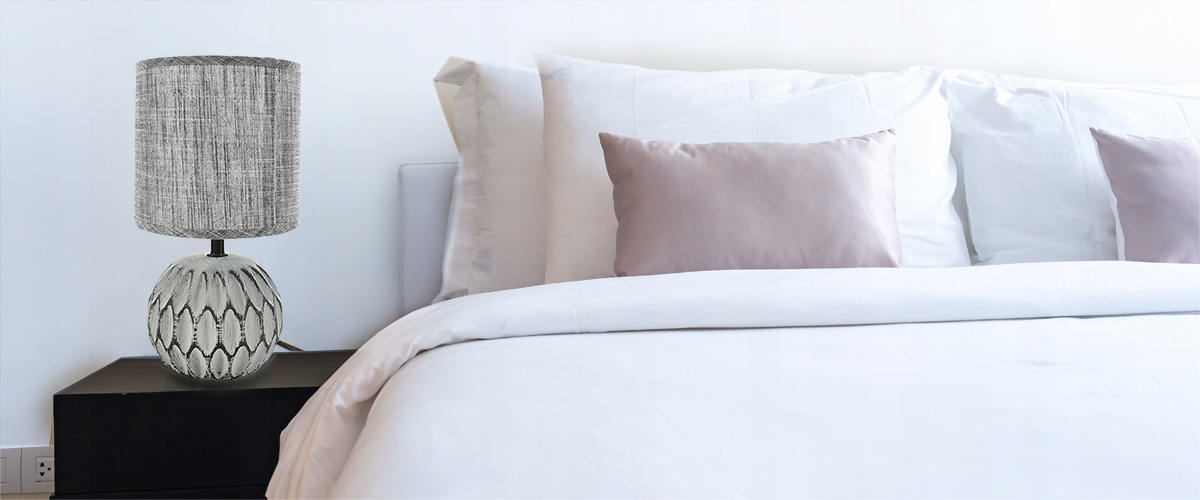 LAMPA STOŁOWA CERAMICZNA SZARA STYL BOHO 26CM Zasilanie sieciowe