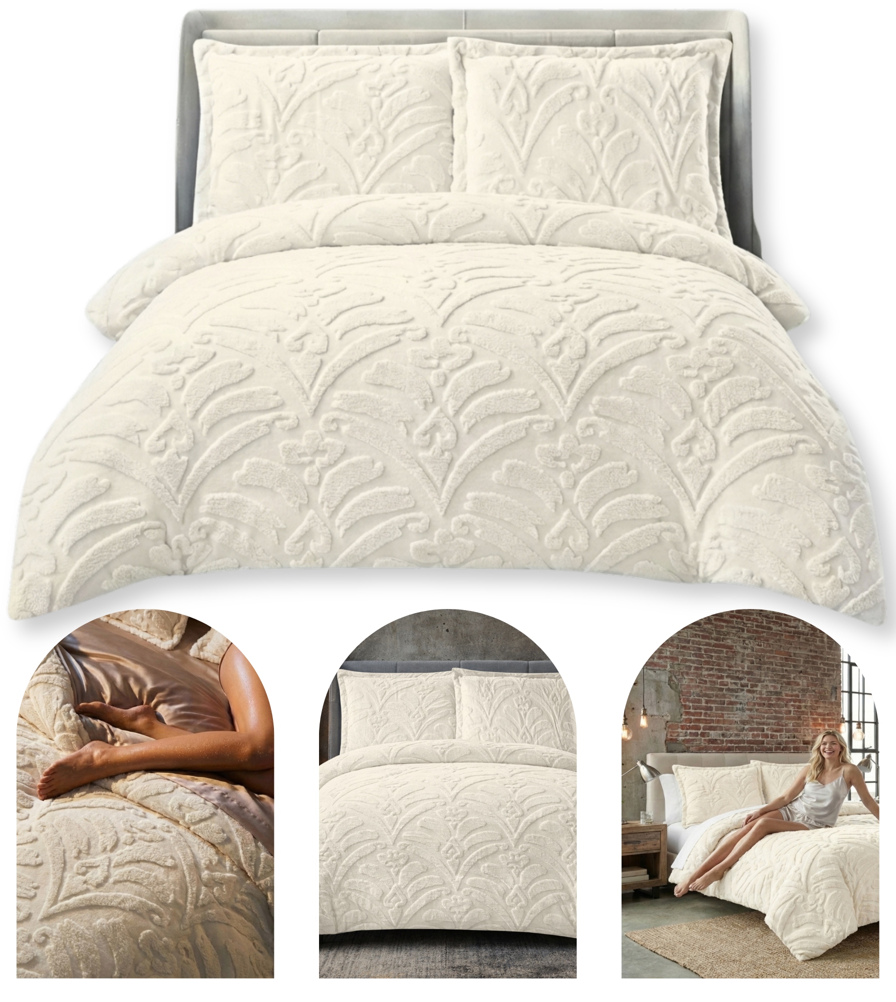 Sada Povlečení Medvídek 200x220 cm 2x povlak na polštář 70x80 Krémová Příjemná