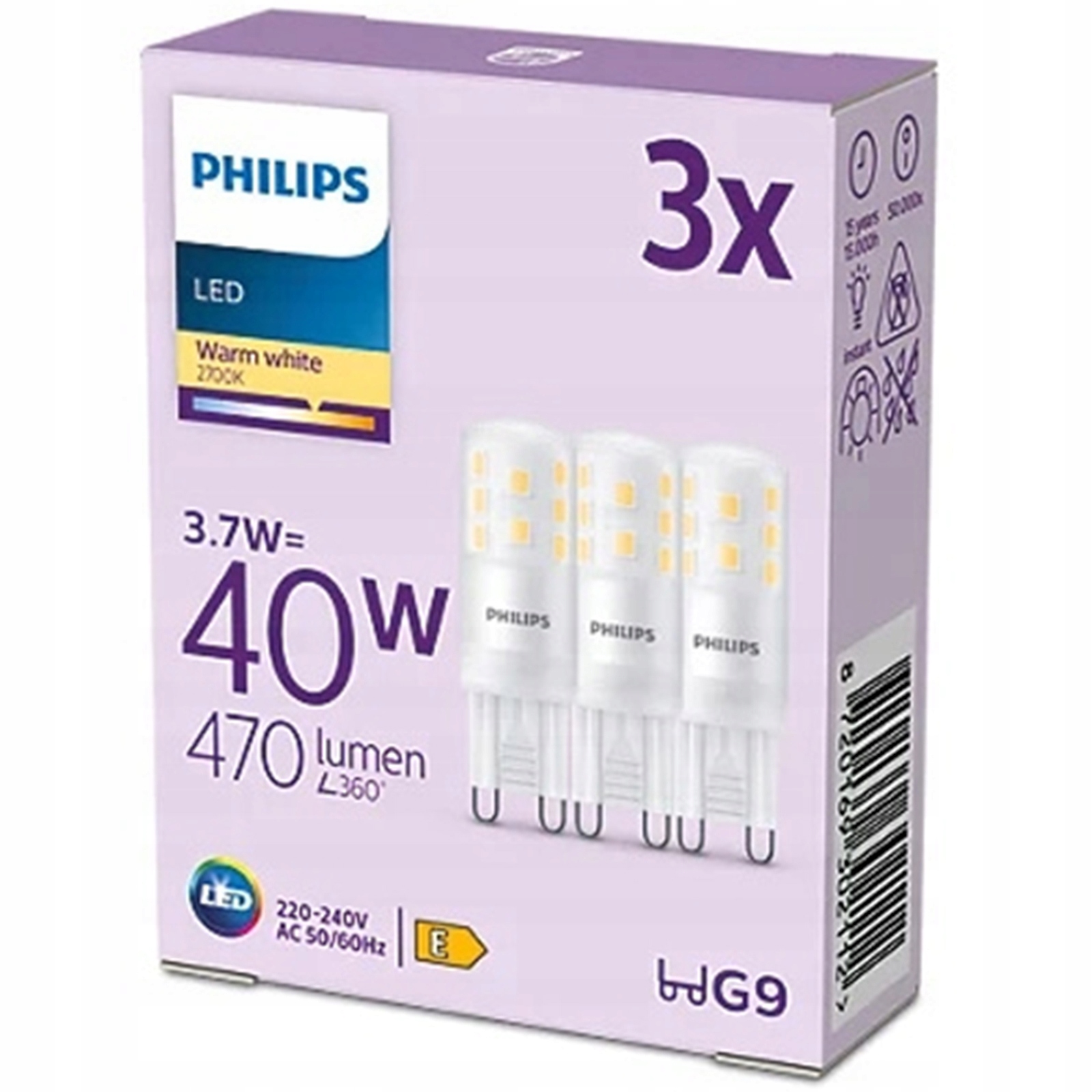 3x Żarówka Led G9 Kapsułka 3,7W 40W 470lm 2700K Ciepła Philips