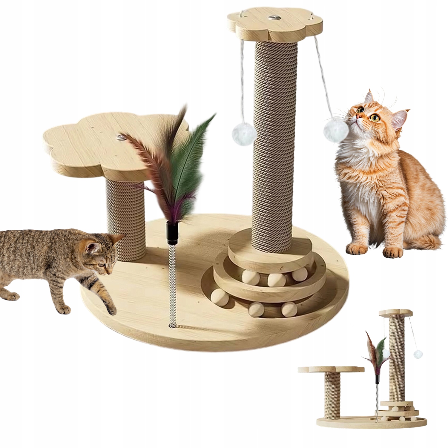 Levně Škrabadlo Pro Kočky 4V1 S Míčky A Věží A Sisalovým Sloupkem