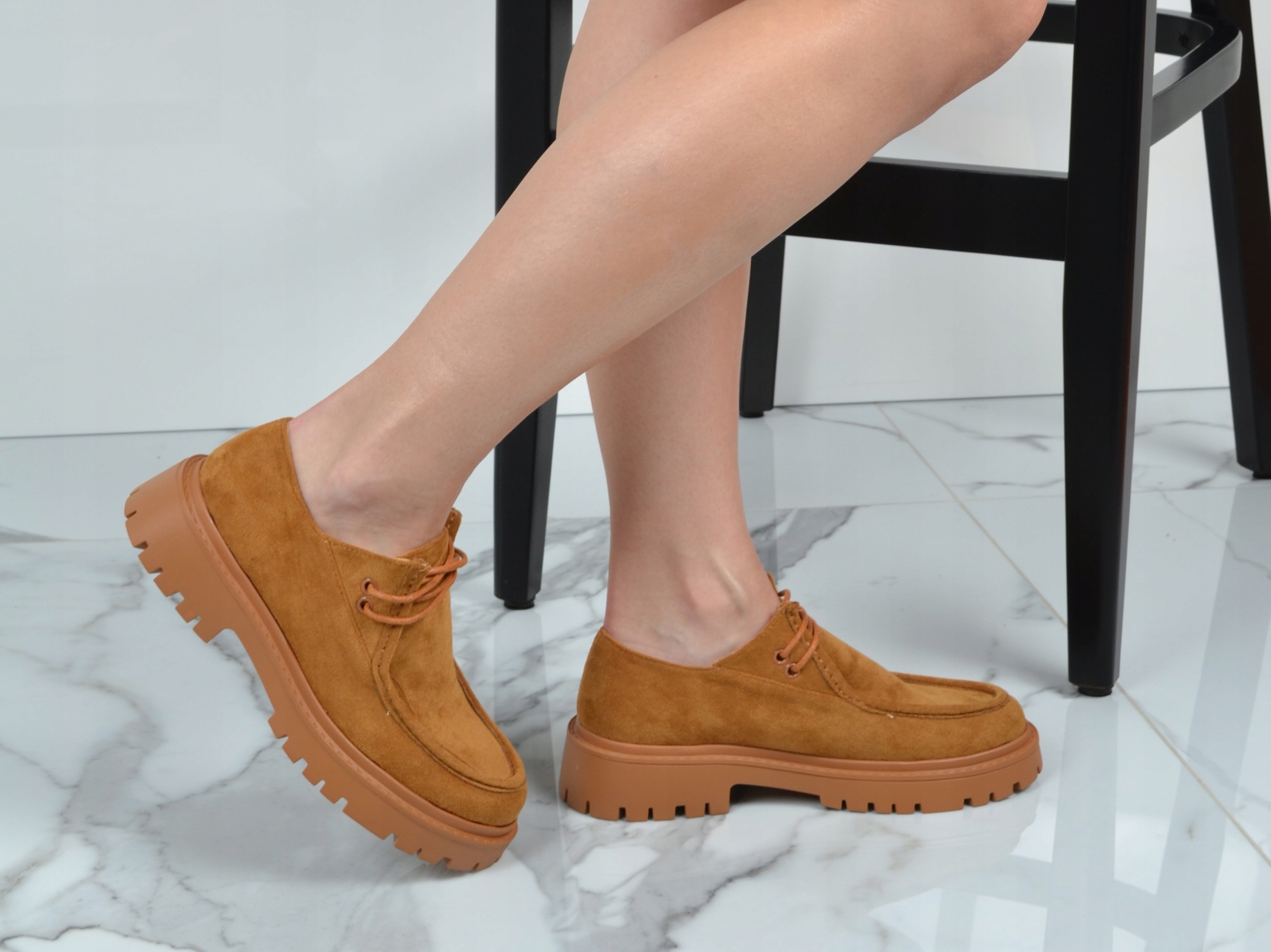 DAMSKIE MOKASYNY KARMELOWE ZAMSZOWE ELEGANCKIE Rozmiar 40