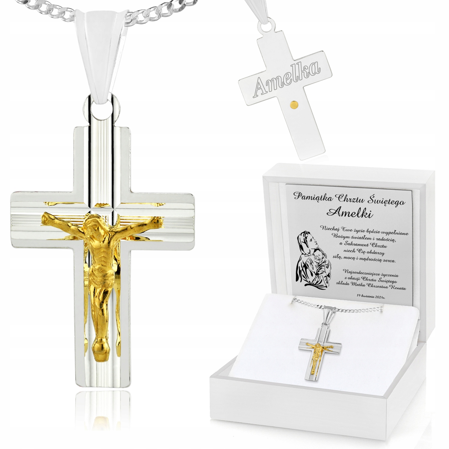 Srebrny medalik 925 Pamiątka na Chrzest GRAWER