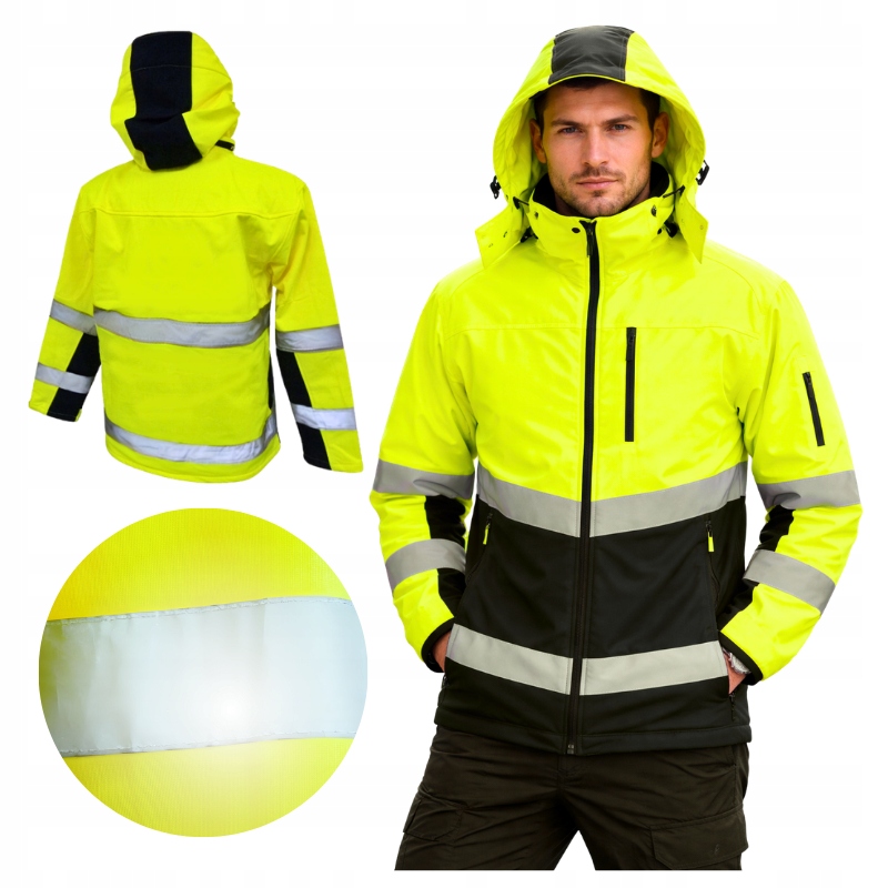 Pánská pracovní bunda Softshell Reflexní voděodolná žlutá s kapucí 3XL